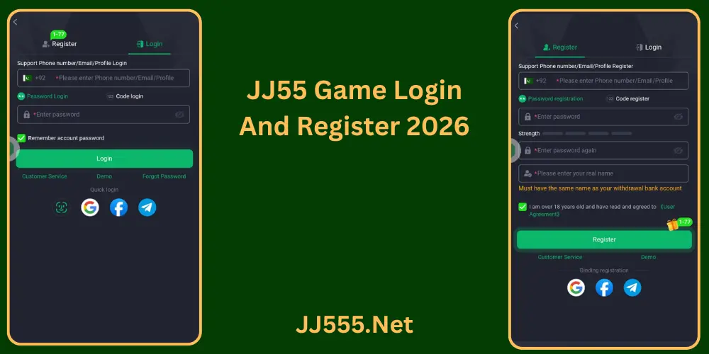 JJ555 Login And Registration